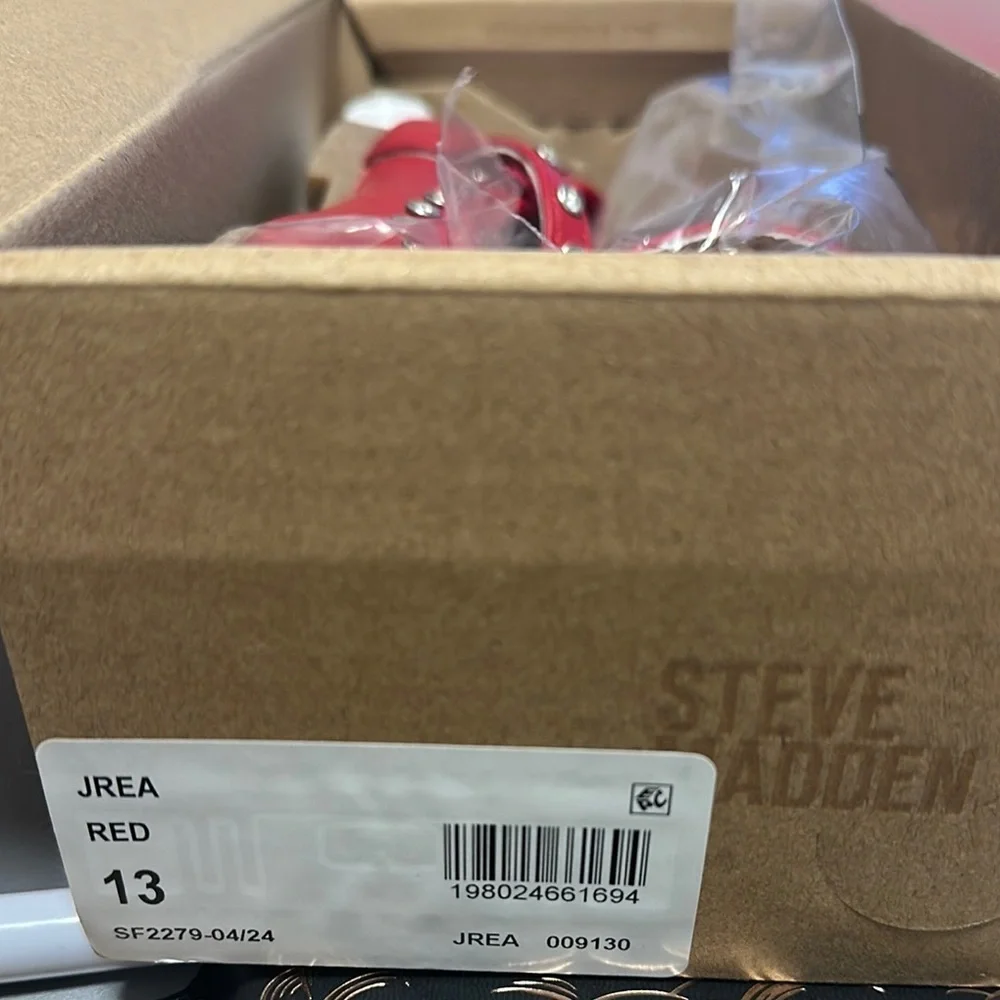 Steve Madden Red Dress Shoes with Silver Studs size 13. New in box